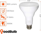 GoodBulb LED BR30 Light Bulbs | 12 Watt (60 Watt Equivalent) | E26 Base | Warm White 3000K | EcoSmart Lights | High Output 800 Lumens | Pack of 6 Bulbs