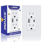 USB Wall Outlet, Charger Outlets Receptacles with 4.2A USB C Ports, 15 Amp Duplex Tamper Resistant Receptacle Plug with USB Electrical Outlet, Wall Plate Included, ETL Listed，White, 1 Pack