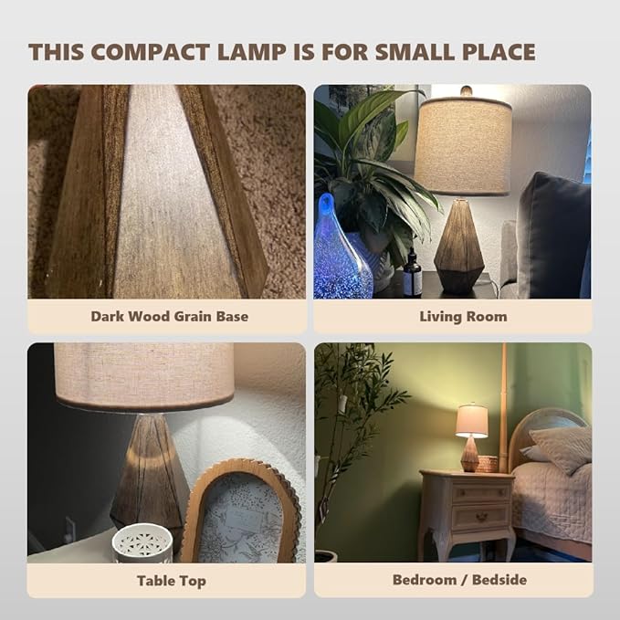 PoKat 20.25" Retro Farmhouse Table Lamp Set of 2 - Living Room & Bedroom Rustic Linen Bedside Nightstand Lamps for Kids, Study, Office - Resin, Suitable for Small Places