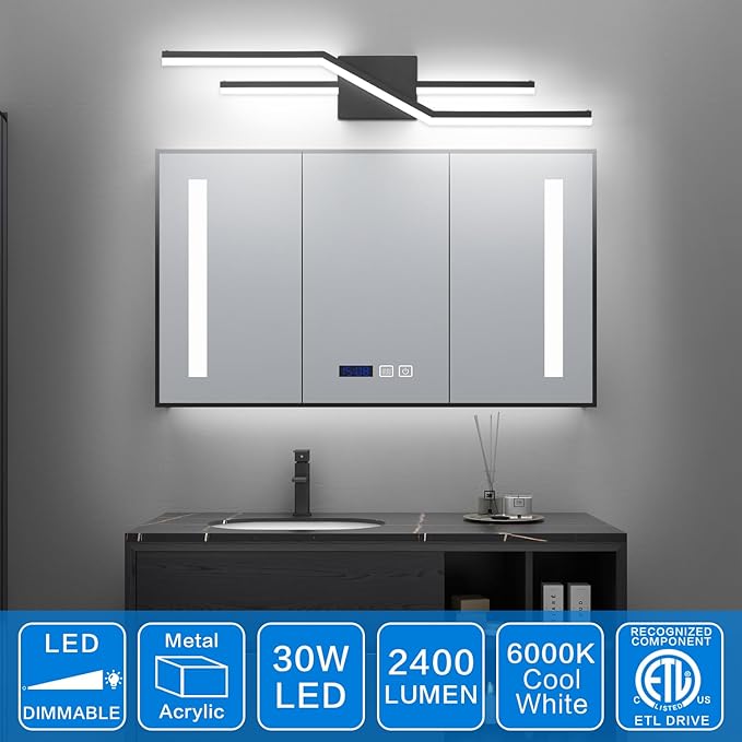 SOLFART Bathroom Lights Over Mirror Dimmable 32 Inch Modern Black Vanity Lights for Bathroom LED Vanity Lighting Fixtures