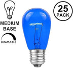 Novelty Lights 25 Pack S14 Outdoor Patio Edison Replacement Bulbs, E27 Medium Base, Blue, 11 Watt