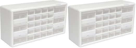 Akro-Mils 26-Drawer Plastic Drawer Storage Cabinet for Garage Organization, Bead Organizer, Building Bricks Storage, Teacher Toolbox, Makeup Organizer, 20-Inch W x 6-Inch D x 10-Inch H, 10124 White