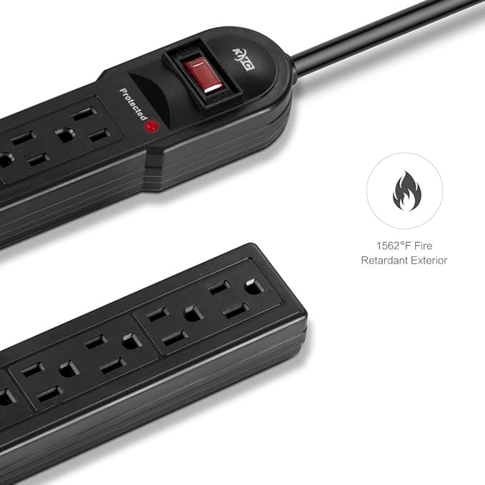 KMC 6-Outlet Surge Protector Power Strip 4-Pack, Overload Protection, 2-Foot Cord, 600 Joule
