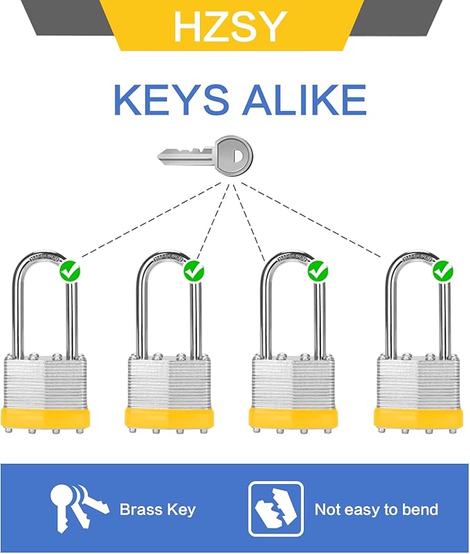Padlocks Keyed Alike, Pack of 48, Laminated Steel Keyed Lock (1-9/16", 40mm), Padlocks with Same Key, Long Shackle, for Toolbox, Locker & StorageUnit or More