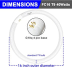 FC16T9 40 Watt and FC12T9 32W Set 6500K, 16 inch T9 40W Circline Light Bulbs, 12 inch 32W Circular Fluorescent Round Bulb CRI 80, DL 4700 Lumen G10q