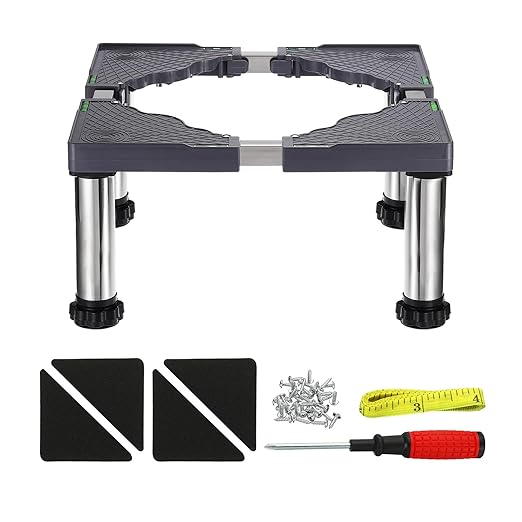 PATIKIL Mini Fridge Stand, 4 Strong Feet Laundry Stand Base Multi-Functional Adjustable Base Tray Anti-Vibration for Refrigerator Washing Machine Dryer Dishwasher AC, 9.4"-10.6" Height