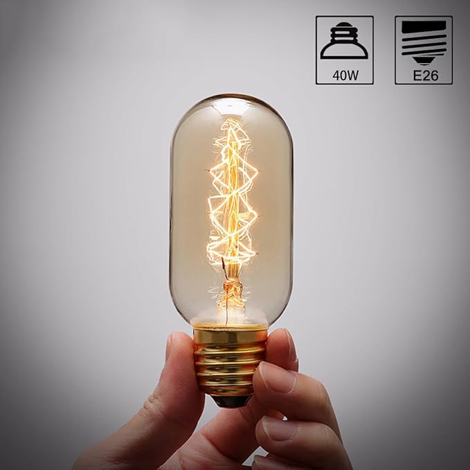 DORESshop T45 Vintage Edison Light Bulb, Antique Tubular Style Incandescent Bulb, Warm White, Amber Glass, 110-130 Volts, E26 Medium Base Lamp for Home Light Fixtures Decorative, 12 Pack