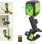 Laser Level with Clamp, HUEPAR 98Ft Self Leveling Laser Level Green Line Laser Cross Line Laser Leveler Tool for Picture Hanging, Tile, Home Renovation, Indoor Project, Battery&Carrying Bag Included