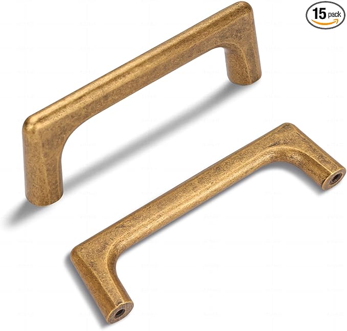 15 Pack 3.75 Inch(96mm) Hole Center Modern Antique Brass Cabinet Pull Handle Timeless Vanity Drawer Pull Handle Classic Cabinet Hardware for Kitchen Dresser Bathroom, Screws Included, A-Brass(3.75x15)