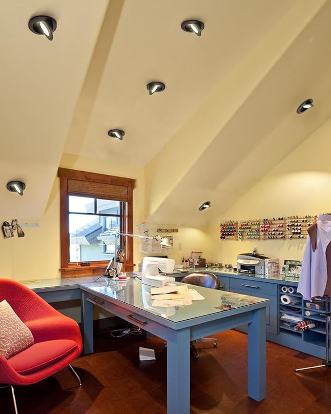 Adetu 4 inch 5CCT Gimbal Black Led Recessed Lights, 360°+90° Adjustable Directional Recessed Lighting, 2700K/3000K/3500K/4000K/5000K Dimmable Retrofit Eyeball Can Lights with Jbox, ETL（Black, 6 Pack）