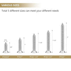 54 Pieces #14 x 3/4" 1" 1-1/4" 1-1/2" 2" Phillips Countersunk Head Self-Tapping Screws, Wood Screws Assortment Kit, 304 Stainless Steel