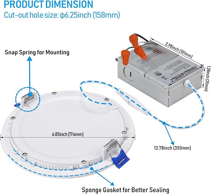 TORCHSTAR 12-Pack 6 Inch Ultra-Thin LED Recessed Lighting with J-Box, 3000K Warm White, 12W Dimmable 1000lm Brightness LED Downlight, ETL & Energy Star Listed