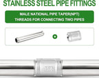 TAISHER 1PCS Stainless Steel Pipe Fittings, 2" NPT Male x 2" NPT Male Threaded, 12" Length Nipple Cast Pipe