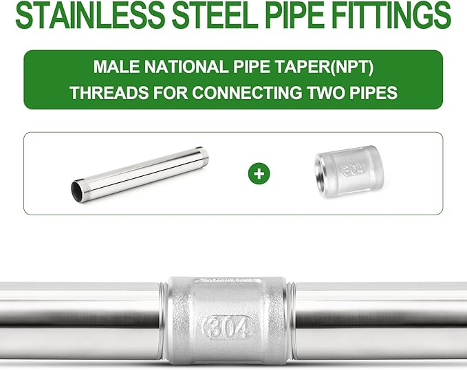 TAISHER 1PCS Stainless Steel Pipe Fittings, 1-1/4" NPT Male x 1-1/4" NPT Male Threaded, 16" Length Nipple Cast Pipe