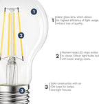 LUXRITE Vintage A19 LED Light Bulbs 60W Equivalent, 5000K Bright White Dimmable, 800 Lumens, Standard LED Edison Bulb 8W, UL Listed, E26 Base (6 Pack)