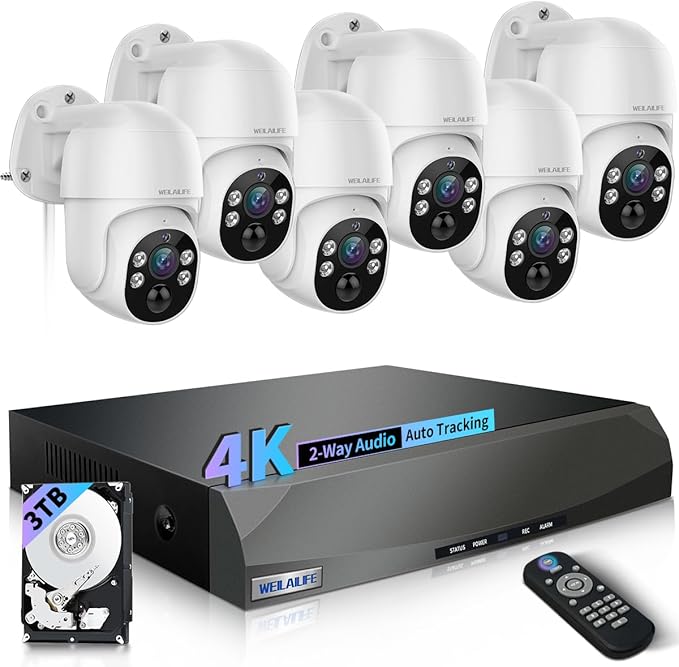 【PTZ Digital Zoom & 60-Day Storage】 Wired Security Camera System, Home NVR Video Surveillance Systems, Outdoor POE Security Cameras System