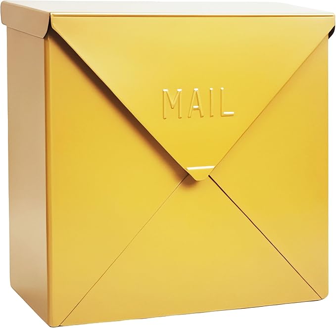 NACH Mailboxes for Outside Wall Mount, 12 x 12 x 4.8 inch Yellow Mail Boxes for House Outside, Waterproof Mailboxes for Outside - Chicago Style Mail Box
