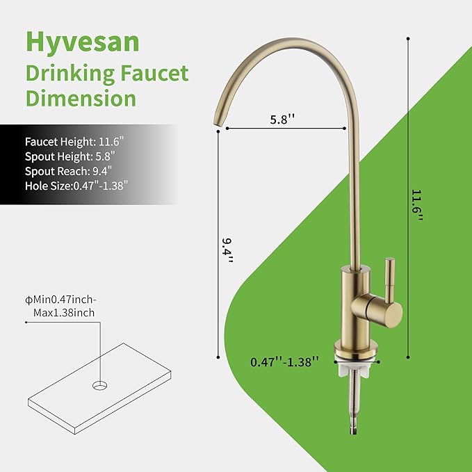 Drinking Water Faucet for Kitchen Sink,Reverse Osmosis Faucets for Kitchen Bar Sink Gold Finish SUS304 Stainless Steel