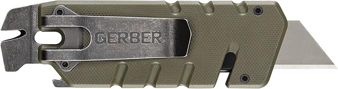 GERBER Gear Prybrid Utility EDC Multitool Pocket Utility Knife - Razor Knife with Retractable Hobby Blade and Pry Bar - Green with Clip