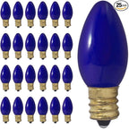 GoodBulb 7-Watt C9 Blue Ceramic Holiday Light Bulbs Intermediate E17 Base 50 Lumens Christmas Lights Bulbs Ideal for Holiday Decorations Pack of 25 Bulbs