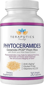 Phytoceramides Ceramide-PCD® Made From Rice - w/ Biotin and Kiwi Seed - Non GMO Gluten Free Hair Skin and Nails Vitamin, Reduce Fine Lines & Wrinkles, Strengthen Hair & Nails, 30 Veggie Capsules