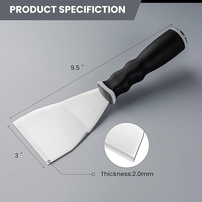 Mister Rui 2 Pack Paint Scraper Set, 3" Bent Paint Scraper with 10 in 1 Putty Knife, Stainless Steel Painting Tools, Metal Curved Floor Scraper for Cleaning, Removing, Repairing