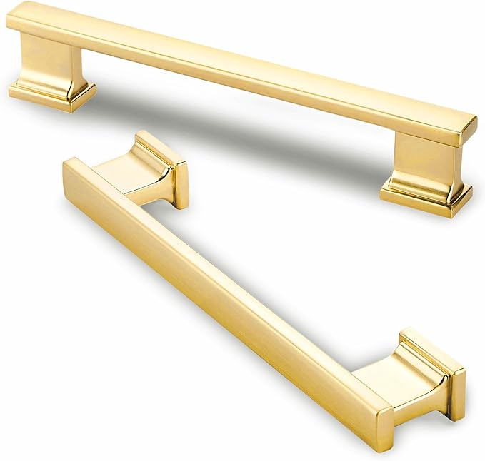 10 Pack 6 Inch Length|5 Inch(128mm) Hole Center Brushed Gold Kitchen Cabinet Handles, Cabinet Pulls Kitchen Cabinet Hardware, Cupboard Pulls, Drawer Handles