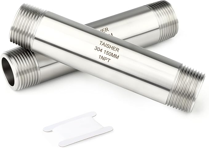 TAISHER 2PCS Stainless Steel Pipe Fittings, 1" NPT Male x 1" NPT Male Threaded, 6" Length Thickened Nipple Cast Pipe