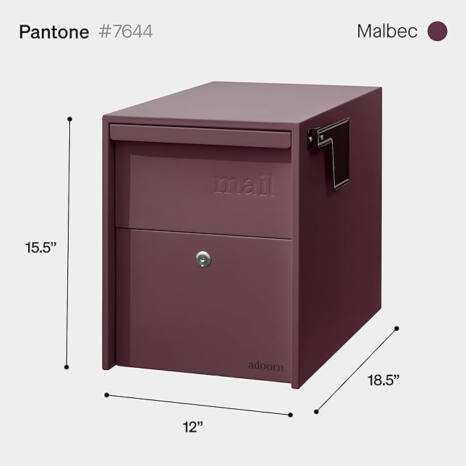 Adoorn Lockable Post Mount Mailbox |Large Malbec, Size 12 x 12 x 18.5 (HxWxD) Anti-Theft Locking Mailbox with 2 Keys, Modern Mailbox with Flag, Weatherproof Mailboxes for Outside