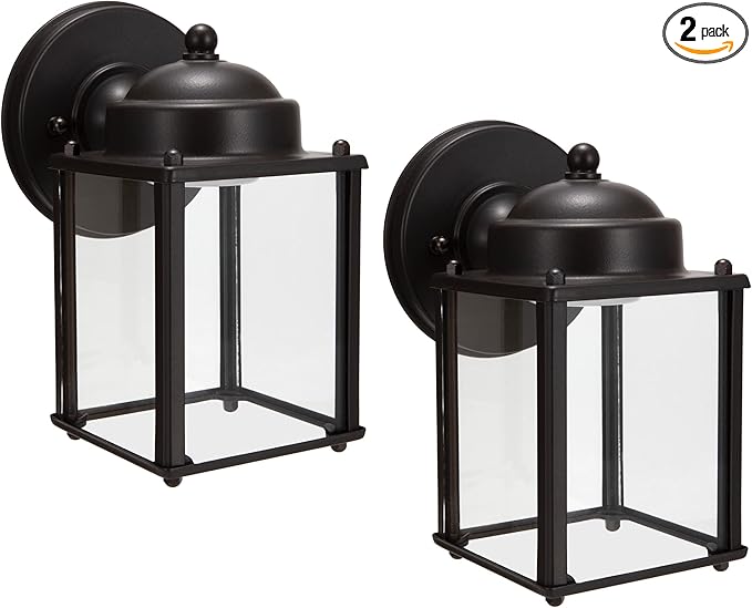 LIT-PaTH Outdoor LED Wall Lantern, Wall Sconce as Porch Lighting Fixture, 5000K Daylight White, 9.5W 800 Lumen, Aluminum Housing Plus Glass, Bronze Finish-2 Pack