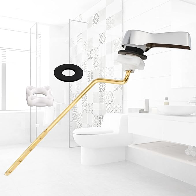 Hibbent Universal Metal Side Mount Toilet Handle Replacement Kit, Brass Toilet Flush Tank Lever with Stainless Steel Flapper Chains for Most Toilets, Chrome Finish