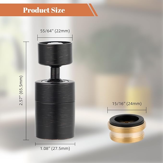 Hibbent Dual-function Faucet Aerator, Big Angle Rotate Kitchen Sink Aerator Sprayer Head 360° Swivel Sink Sprayer Attachment-Oil-Rubbed Bronze
