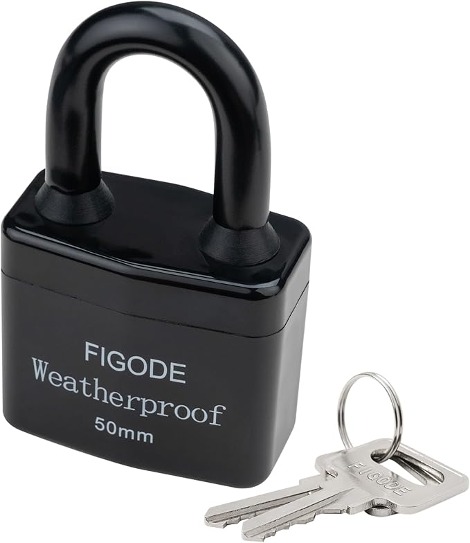 FIGODE® Outdoor Waterproof Padlocks, Covered Heavy Duty Laminated Steel Locks, Large Sturdy Locks, 2.2 in. Wide, 8 Locks Same Key, Standard Shackle