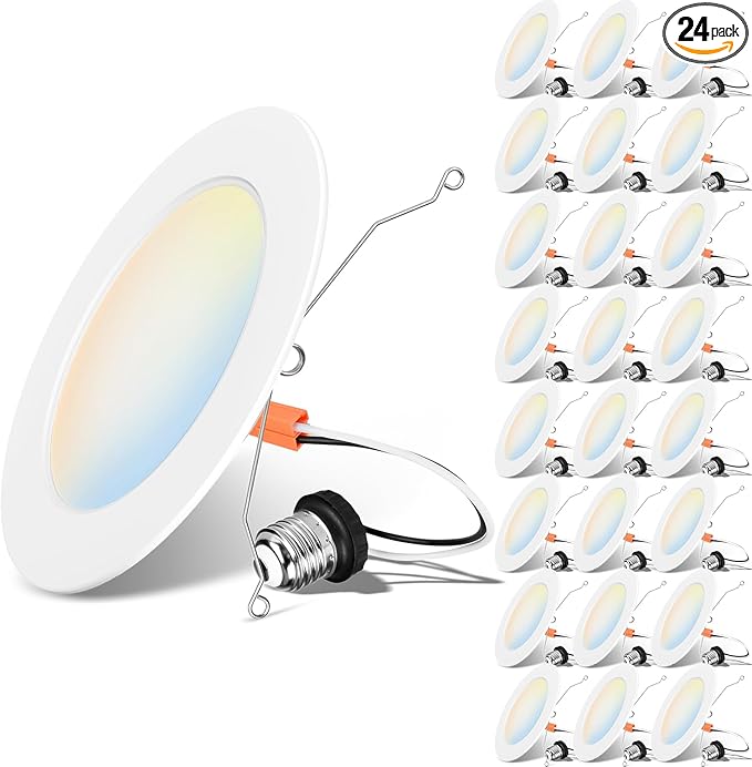 LVWIT LED Recessed Light 6Inch, Can Lighting Color Selectable 2700/3000/4000/5000/6000K 5CCT, 10W(120W Equivalent) Dimmable Downlight with E26 Conversion Kit, Retro Fit Ceiling Light Fixtures, 24 Pack