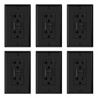 ELEGRP GFCI Outlet 20 Amp, Self-Test GFI Electrical Outlet with Narrow Design, GFCI Receptacle with LED Indicator, UL Listed, Black, Wall Plate Included, 6 Pack