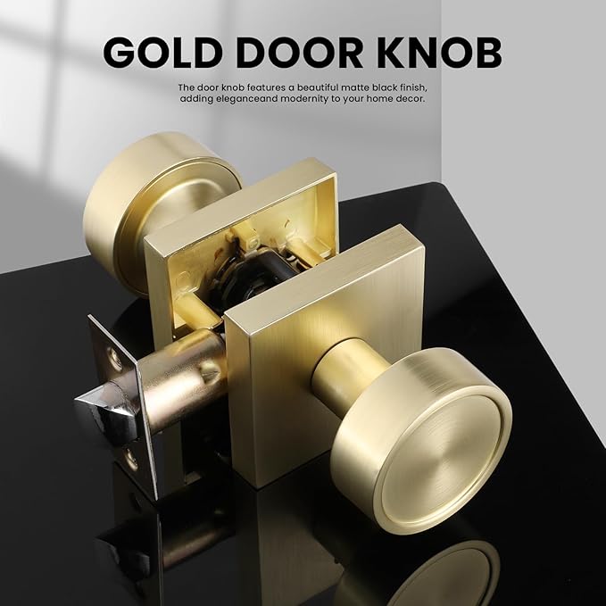 Haidms Gold Passage Door Knobs Interior, Zinc Alloy Brushed Gold Closet Door Knobs, Heavy Duty Round Brushed Brass Doorknobs for Hall Closet,Hallway(3 Pack)