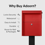 Lockable Post Mount Mailbox | Large Size (RED), Anti-Theft Locking Mailbox, 15.5" H x 12" W x 18.5" D, Weatherproof Mailboxes for Outside The House