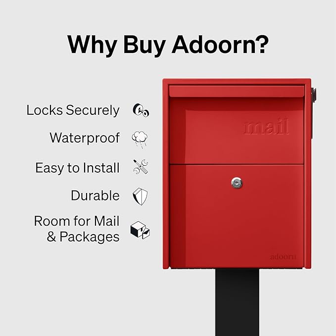Lockable Post Mount Mailbox | Large Size (RED), Anti-Theft Locking Mailbox, 15.5" H x 12" W x 18.5" D, Weatherproof Mailboxes for Outside The House