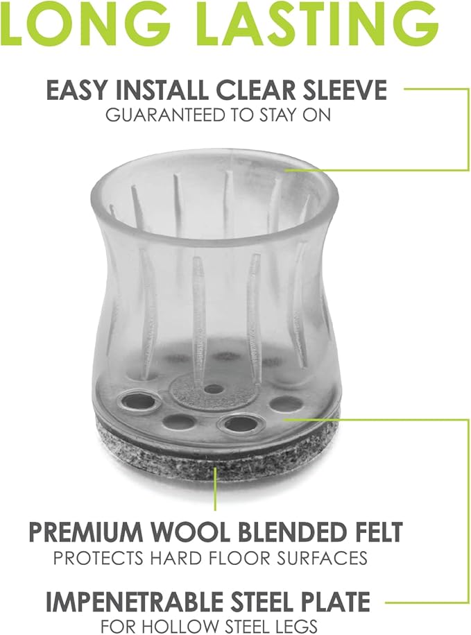 Slipstick GorillaFelt Chair Leg Floor Protectors for Hardwood Floors, Clear Sleeve Felt Pads for Furniture That Stay On, Fits Round & Square Legs, Includes 4 Premium Transparent Chair Socks, CB188