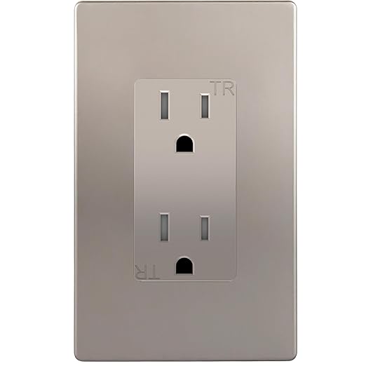 ENERLITES Elite Series Decorator Receptacle Outlet, Child Safe, Tamper-Resistant, Self-Grounding, Residential Grade, 15A 125V, UL Listed, 61501-TR-NKWP, Nickel With Wall Plate