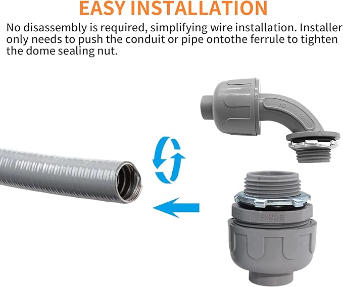 10Pack 2" Liquid Tight Connector PVC Electrical Conduit Fittings Straight 180 Degree Flexible Conduit Connector for Home Kitchen Bathroom Tube Tool Supplies,UL Listed