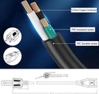 Black Outdoor Extension Cord, 26.2FT 1250W 10A, 18/3 SVT, 3-Prong Grounded Plugs, Waterproof Heavy-Duty Cable, Weather-Resistant Power Cable for Home, Garden, Workshop