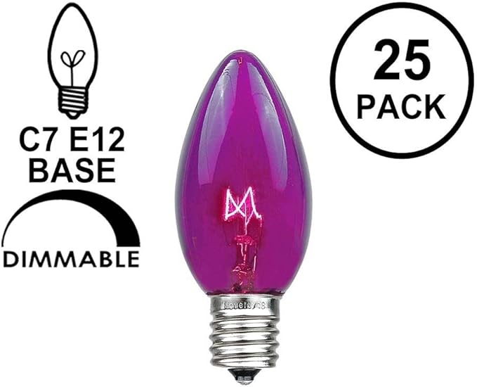 Novelty Lights 500 Case C7 Outdoor Christmas Replacement Bulbs, Purple, C7/E12 Candelabra Base, 5 Watt, 500 Bulbs