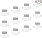 Builder Essential 5in 650 Lumens Round LED Recessed Light and Housing for Remodel or New Construction with 5-CCT 2700-3000-3500-4000-5000K in White (Pack of 12) IC-Rated