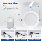 4 Pack LED Recessed Lighting 6 Inch, 16W MAX.2000LM Eqv.200W, 2700K/3000K/3500K/4000K/5000K Selectable, Dimmable Recessed Lights Wafer Downlight -ETL & Energy Star Certified