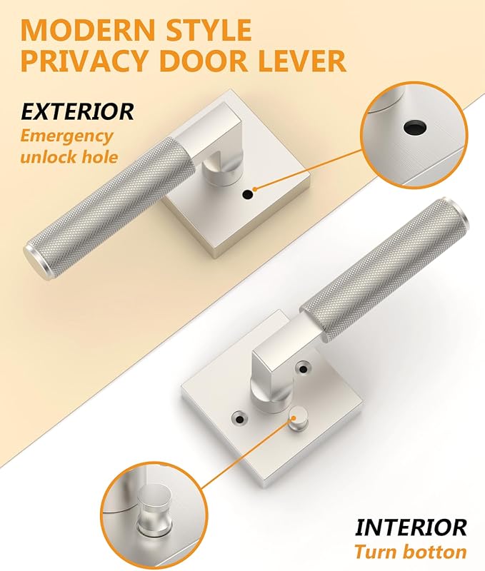 Asidrama 1 Pack Brushed Nickel Privacy Door Handles, Door Lever with Door Knobs Indoor for Bedroom or Bathroom, Heavy Duty Door Handles Interior with Locks for Left Right Sided Doors