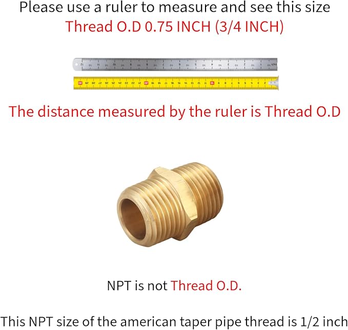 1/2 inch x 1/2 inch NPT Brass Hex Nipple Male Pipe Adapter, Thread 0.75" OD to 0.75" OD (2 Piece)