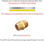 1/2 inch x 1/2 inch NPT Brass Hex Nipple Male Pipe Adapter, Thread 0.75" OD to 0.75" OD (2 Piece)