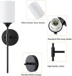 Mid Century Modern Wall Lamp 2 Pack with White Cylinder Glass Shades Matte Black Wall Sconce Bathroom Vanity Lighting Industrial Farmhouse Wall Light Fixtures for Mirror Bedroom Living Room