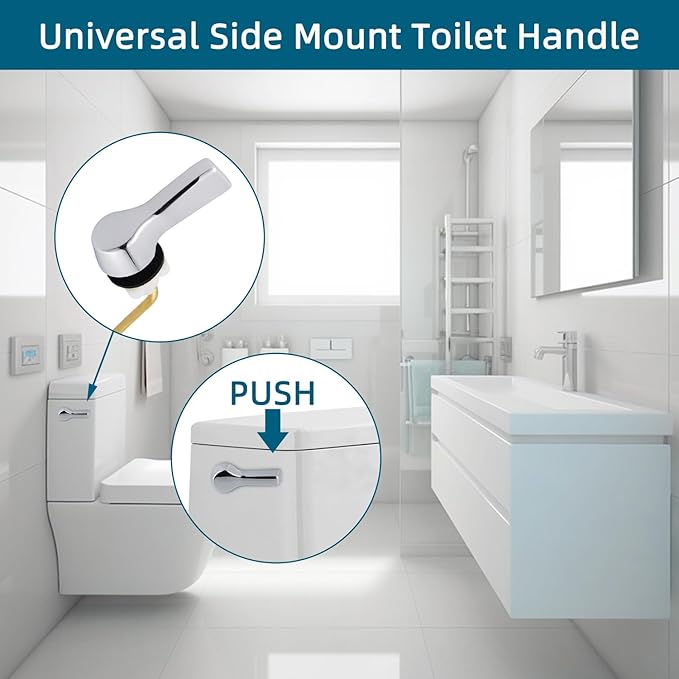 Hygie Rinse Universal Metal Toilet Handle Lever Flush Replacement, Side Mount Toilet Handle with Stainless Steel Flapper Chains, Toilet Repair Kit, Chrome